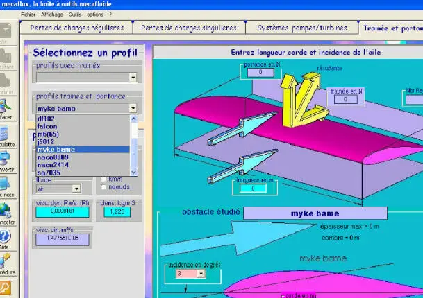 calculating lift and drag aerodynamic or hydrodynamic wing profile with mecaflux